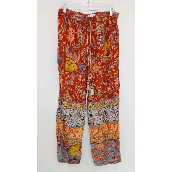 Anthropologie Sonrisa Paisley Floral Red Flowy Wide Leg Beach Pants size medium - Picture 3 of 10